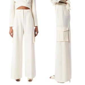 $348 Torn By Ronny Kobo Designer Luxury Elegant Chuck Cargo Pants Ivory